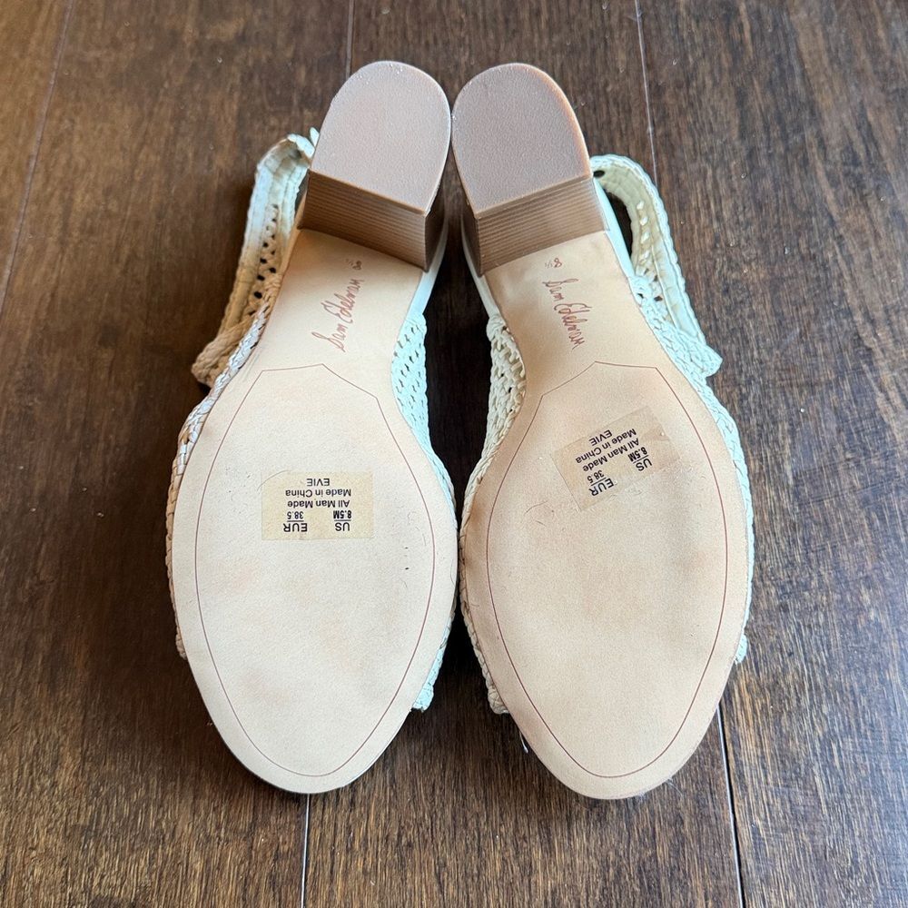 Sam Edelman Evie Cream Leather Woven Block Heel Slingback Sandal Women's 8.5 - Picture 9 of 13